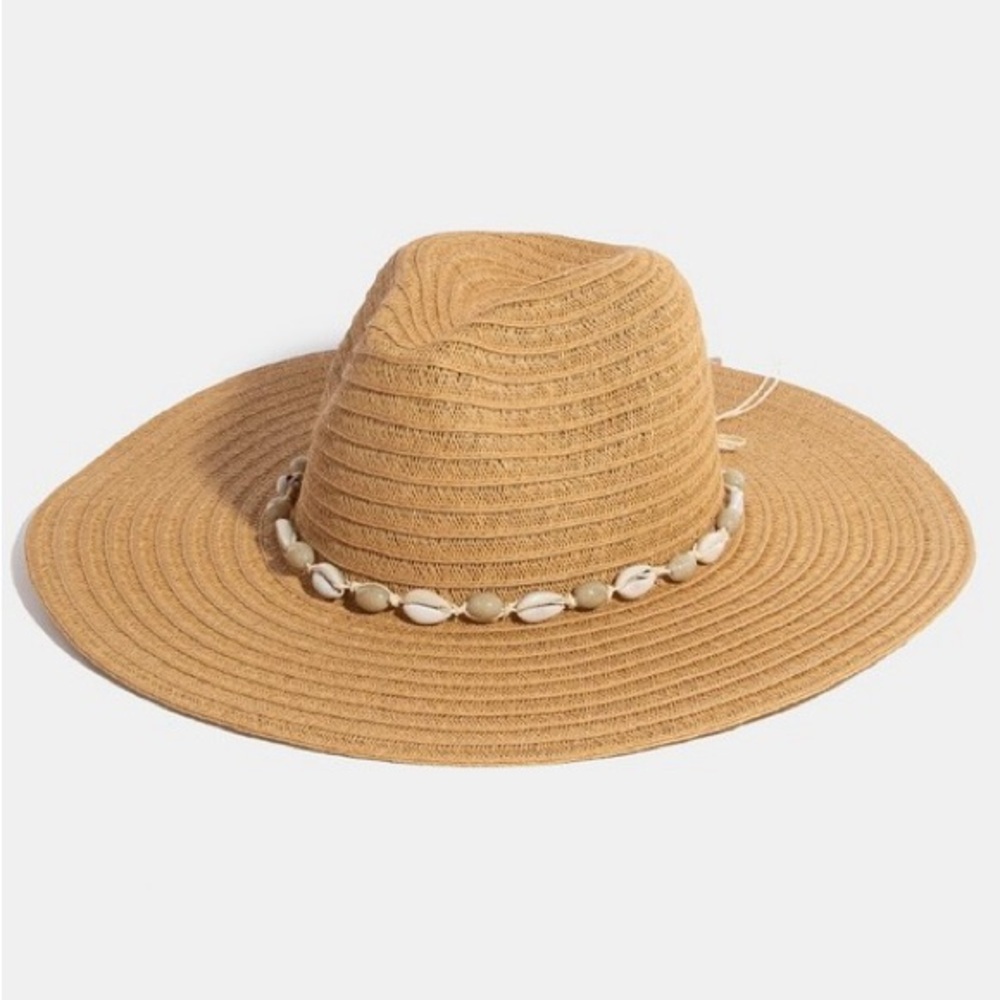 Fame Shell Beaded Wide Brim Straw Hat